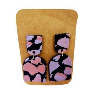 Handmade Polymer Clay Lightweight Earrings Animal Print 2 Piece Dangle Geometric